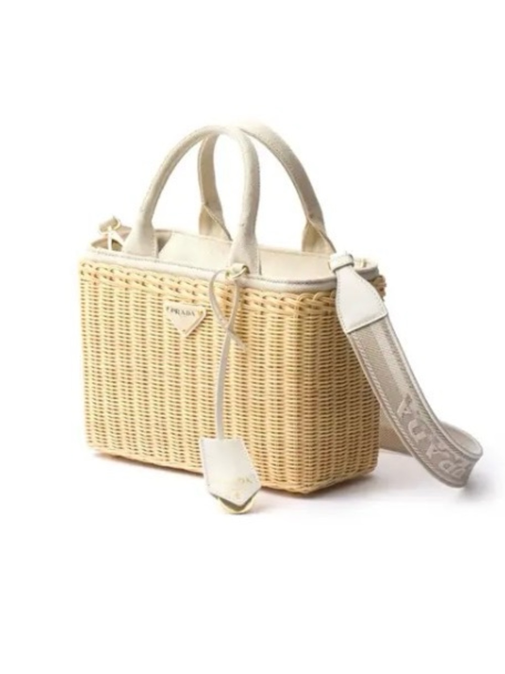 Prada White Leather & Natural Wicker Tote - Picture 5 of 15